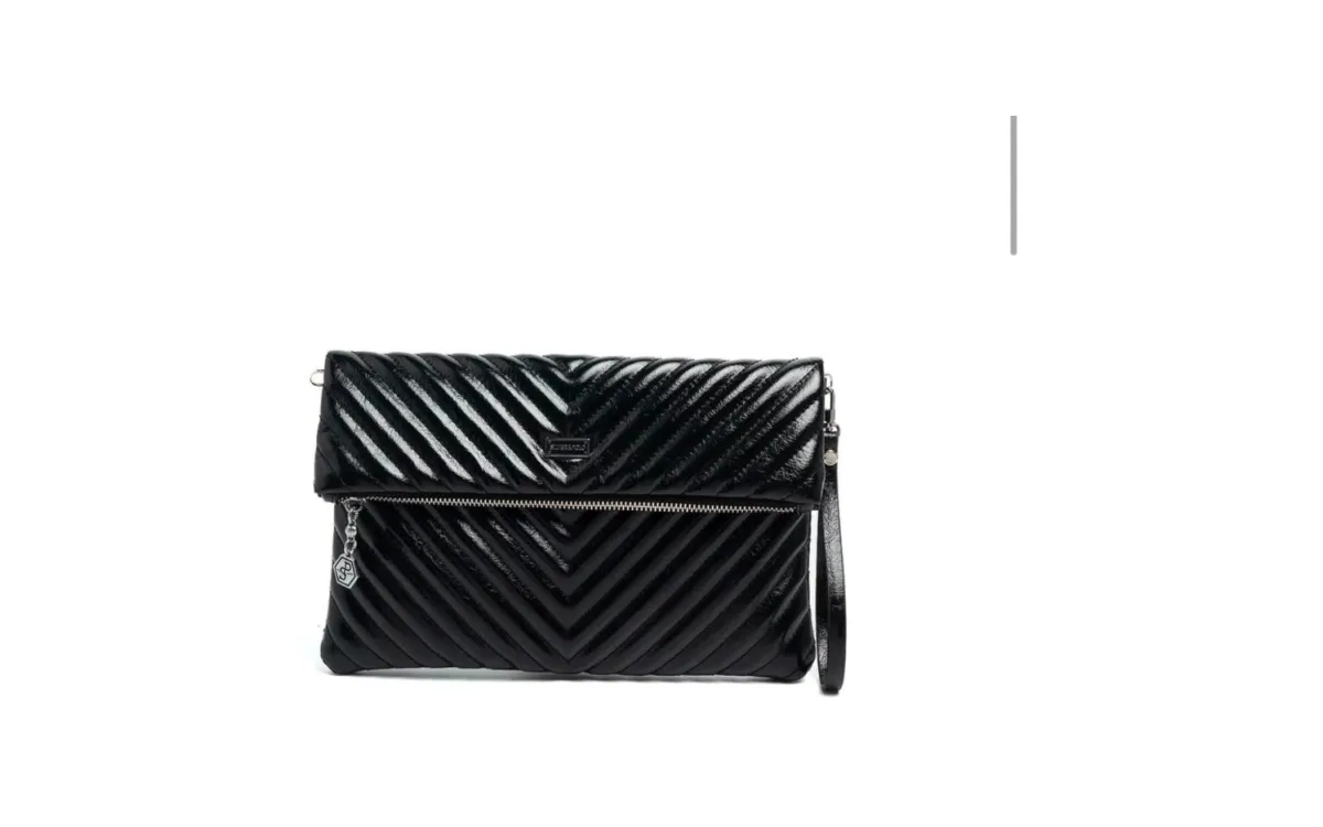 Chevron Quilted Clutch — Black